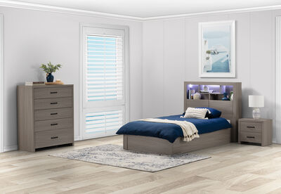 GEOVANA - 3 Piece King Single Bed Tall Chest Suite.
