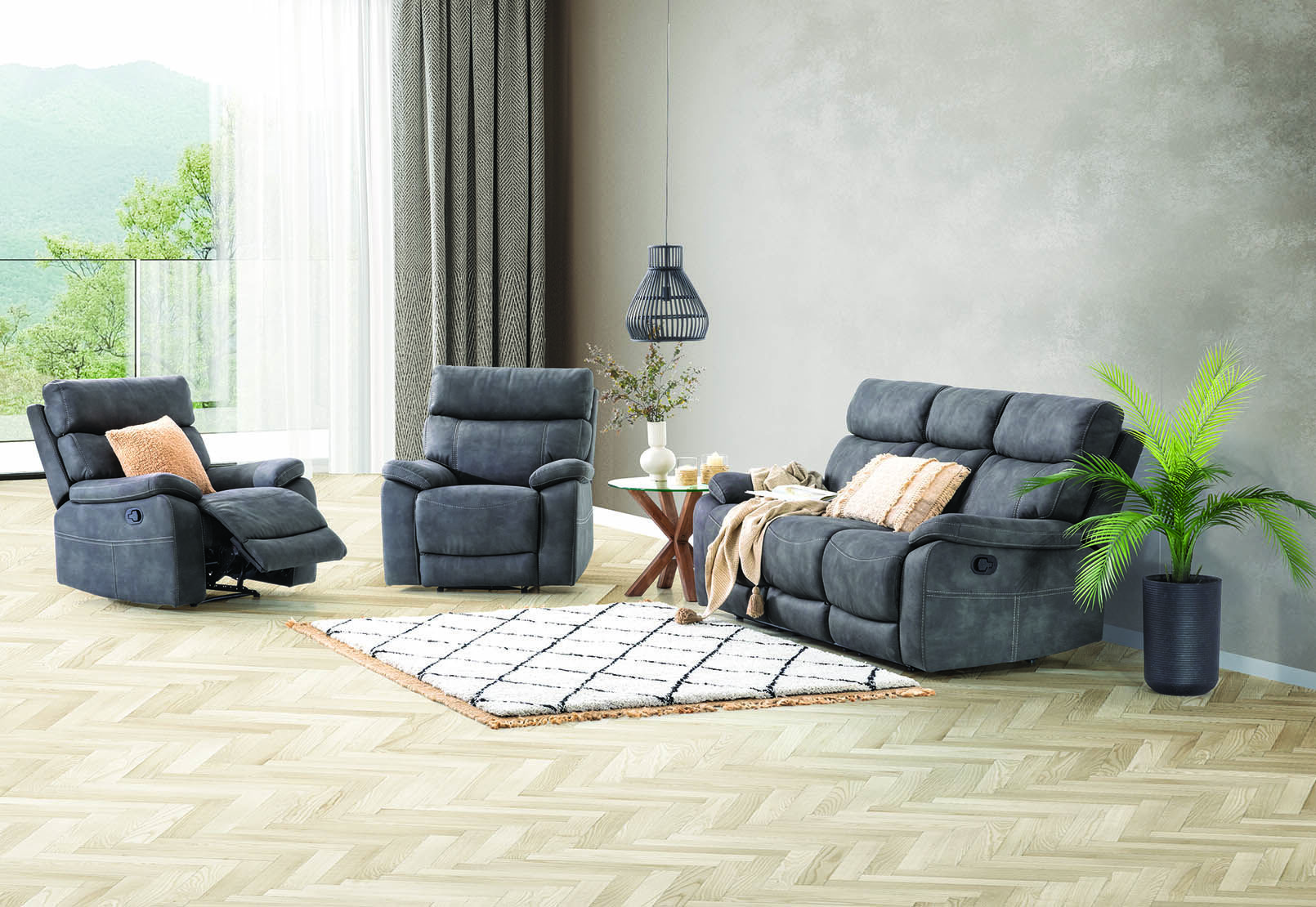 ALFRED - Fabric 3 Seater with 2 Inbuilt Recliners ALFRED