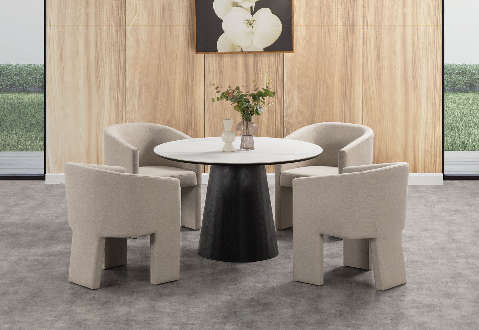 THANOS - 5 Piece Ceramic Dining Suite with Alicante Dining Chairs. THANOS