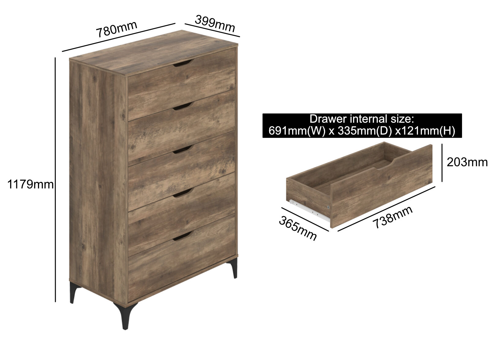 WARE - 5 Drawer Tall Chest WARE