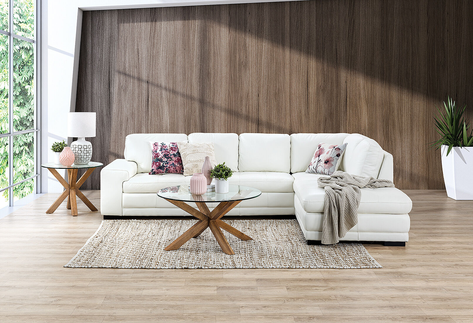 PURE WHITE DELILAH Leather 3 Seater Corner Chaise