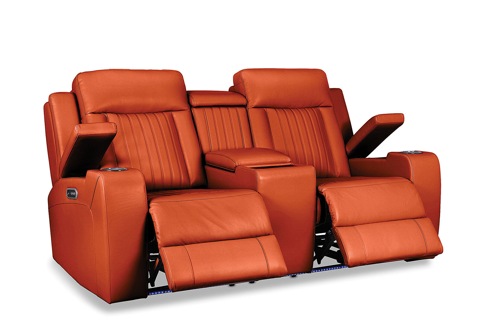 BURNT ORANGE JULIUS Leather 2 Seater with 2 Electric Recliners Amart