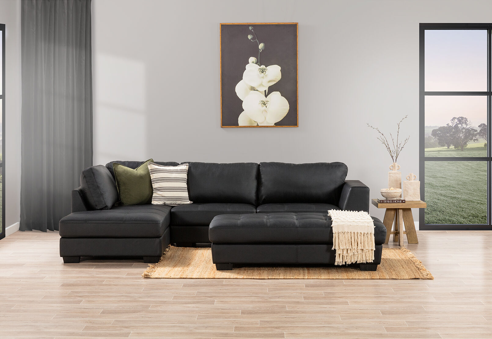 BLACK HAYWOOD LHF Corner Lounge with Ottoman