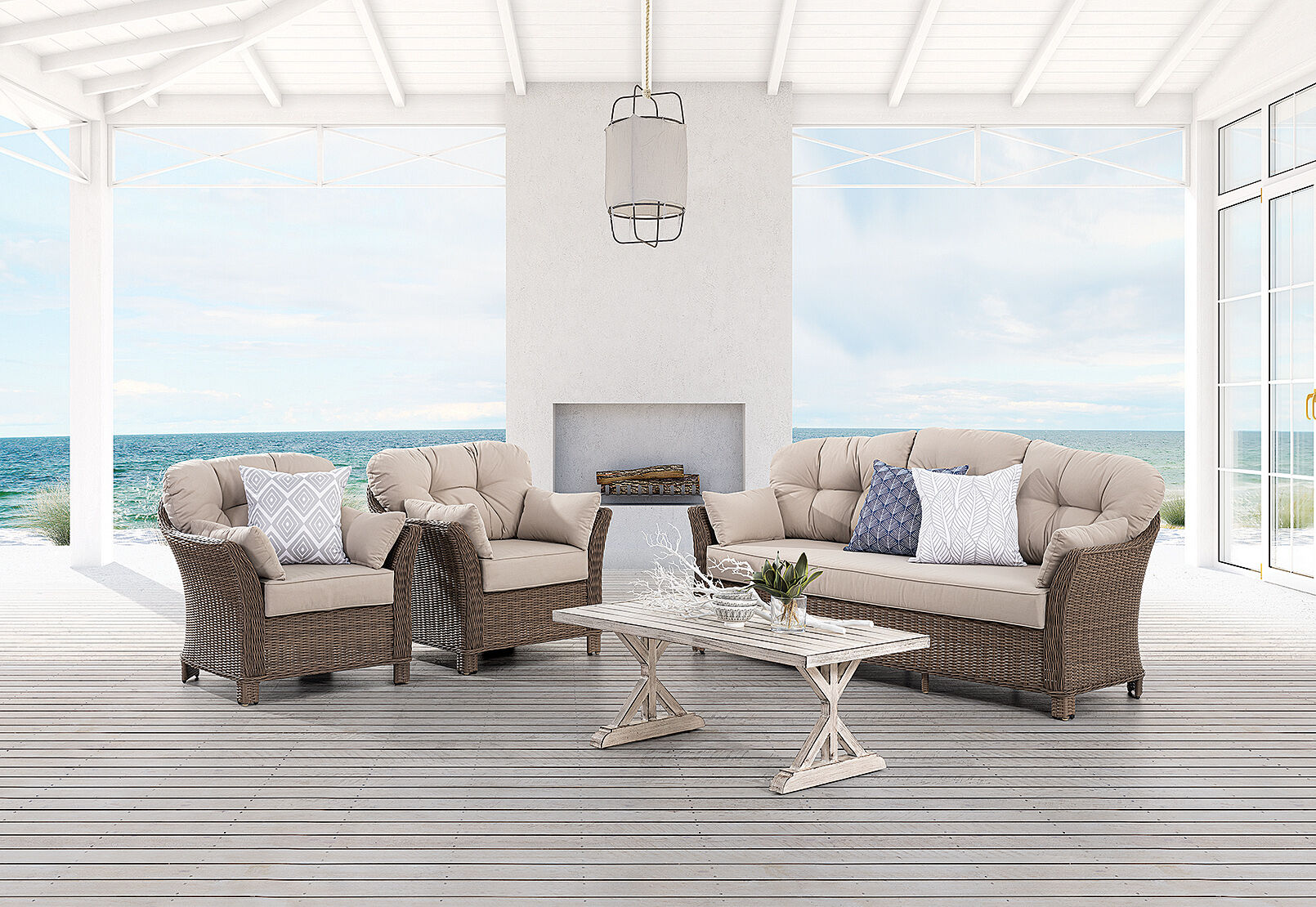NATURAL/BRUSHED VINTAGE MIAMI 4 Piece Outdoor Lounge Setting | Amart