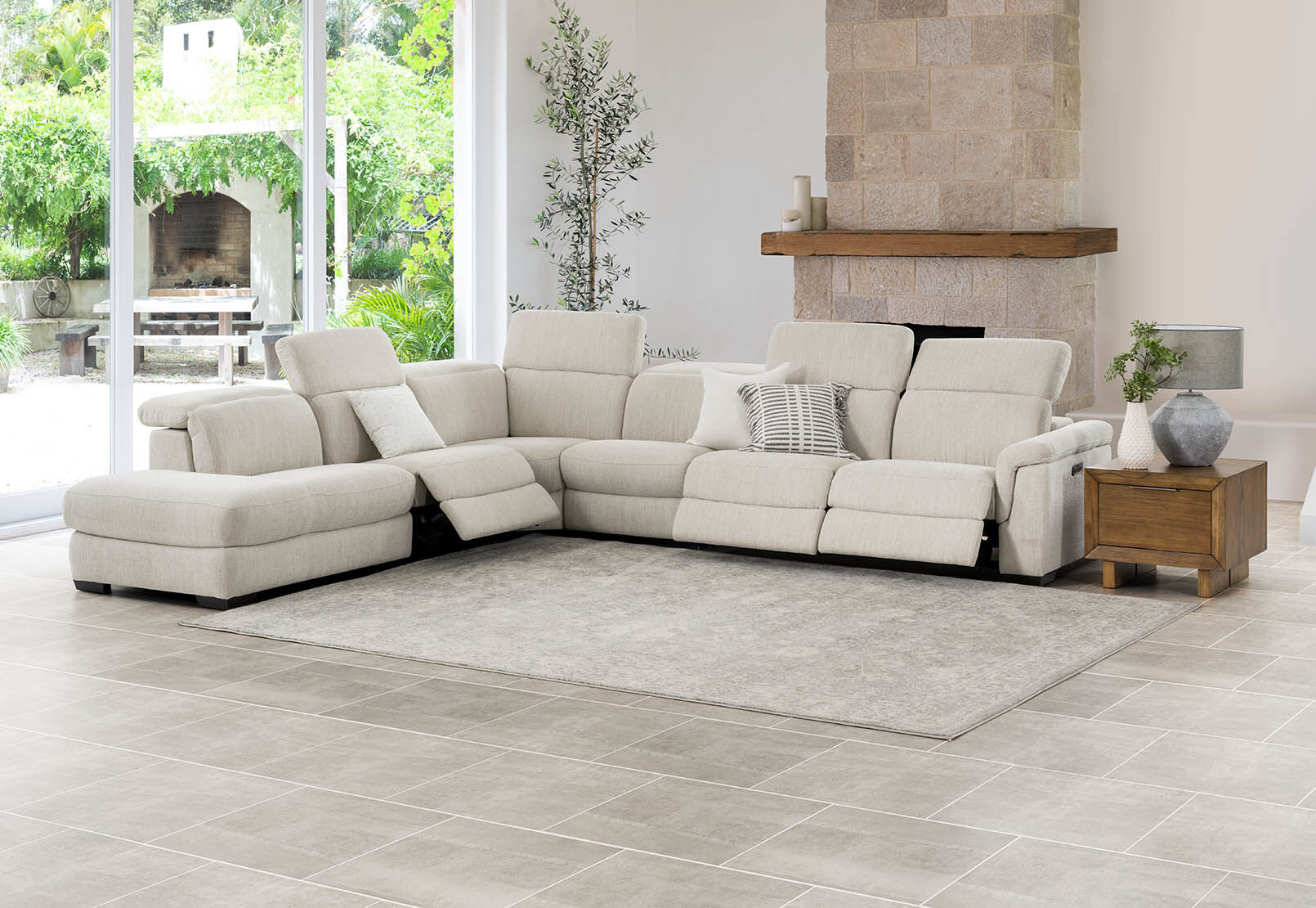 LUCIANO - Fabric Corner Lounge with 3 Inbuilt Electric Recliners and Left-Hand Facing Chaise LUCIANO