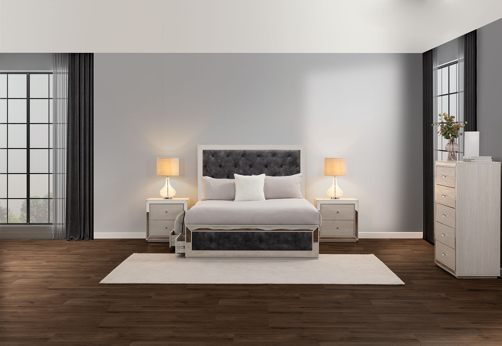 ISMENE - 4 Piece Queen Bed Tall Chest Suite ISMENE