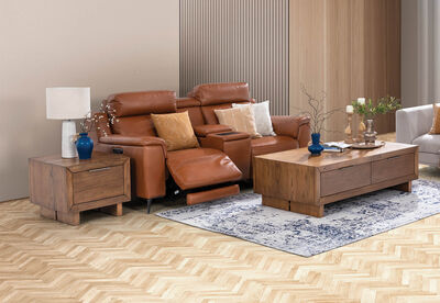 ARISTOTLE - Leather 2 Seater Sofa with Console and 2 Inbuilt Electric Recliners