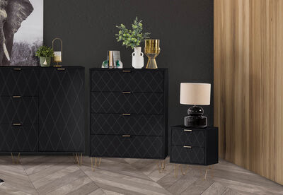 DORSEY - Black 4 Drawer Wide Tall Chest