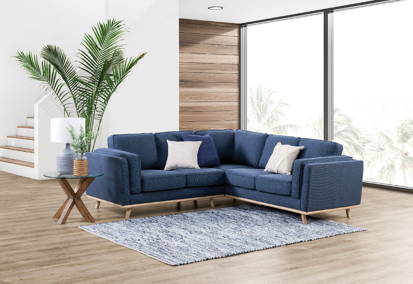 BLUE LORAS Fabric 5 Seater Corner Amart Furniture