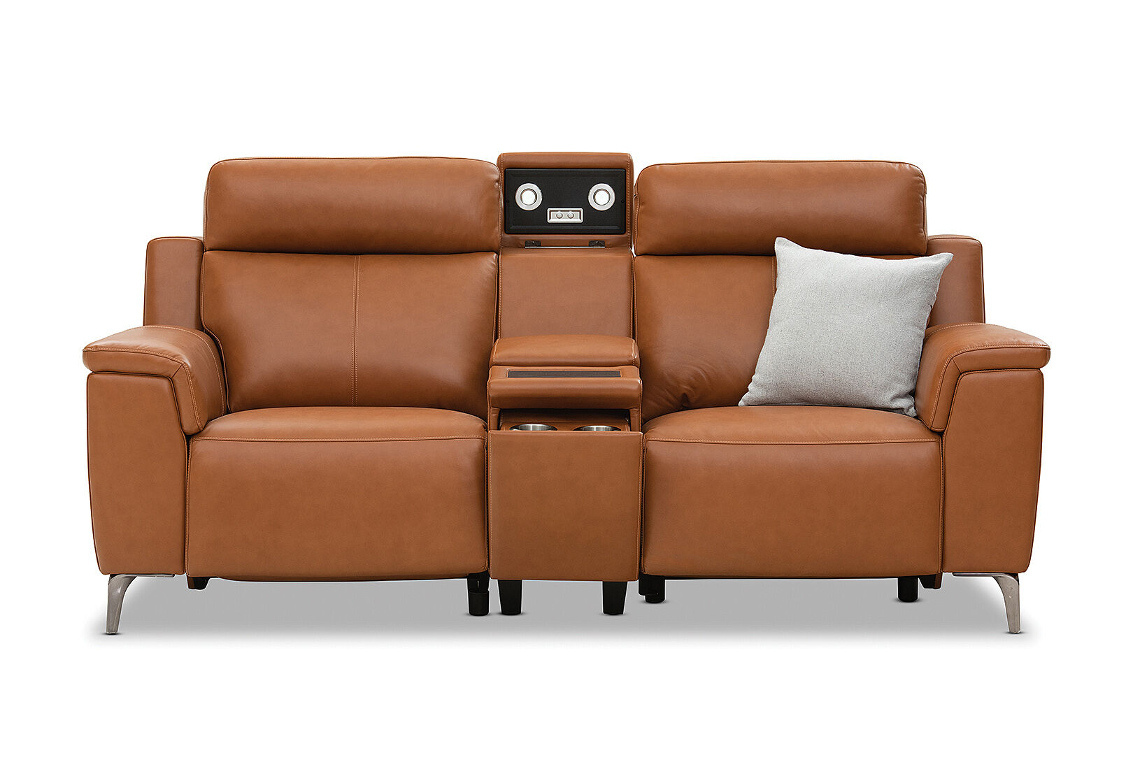 Aristotle Leather 2 Seater Sofa, Light Grey Leather Electric Recliner Sofa Set