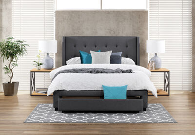 HARDWIN - Grey Queen Bed with Drawers