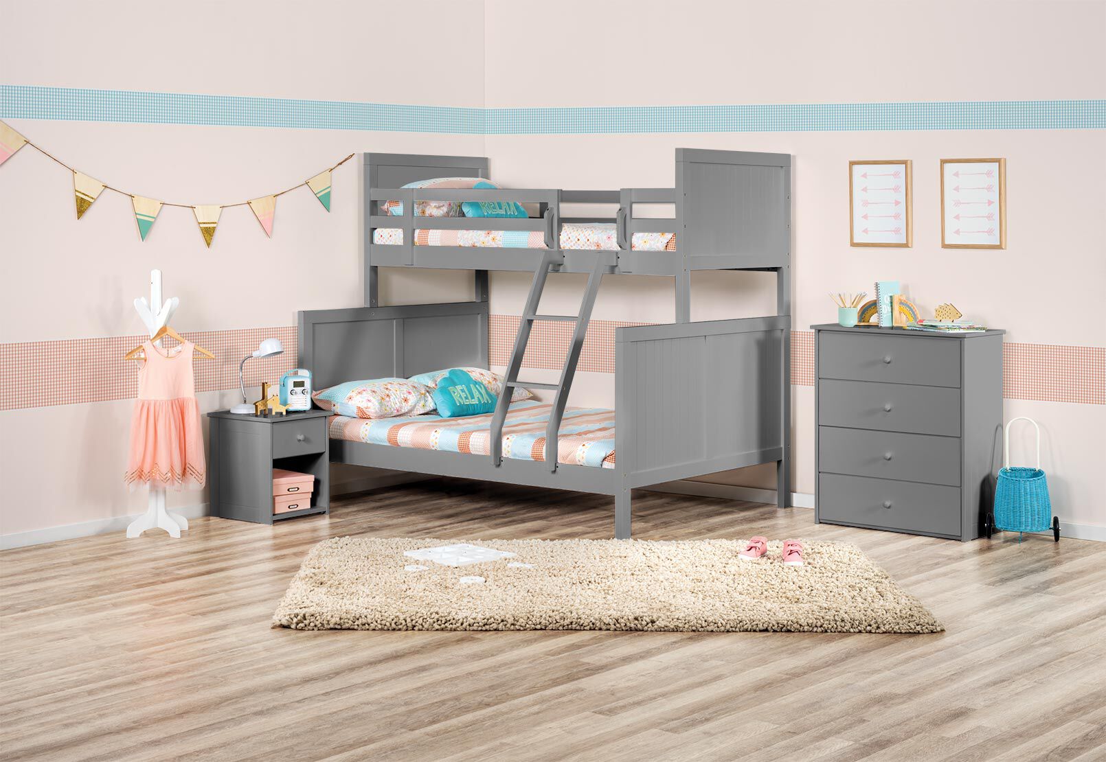 GREY CAPTAIN JACK Single Over Double Bunk Bed