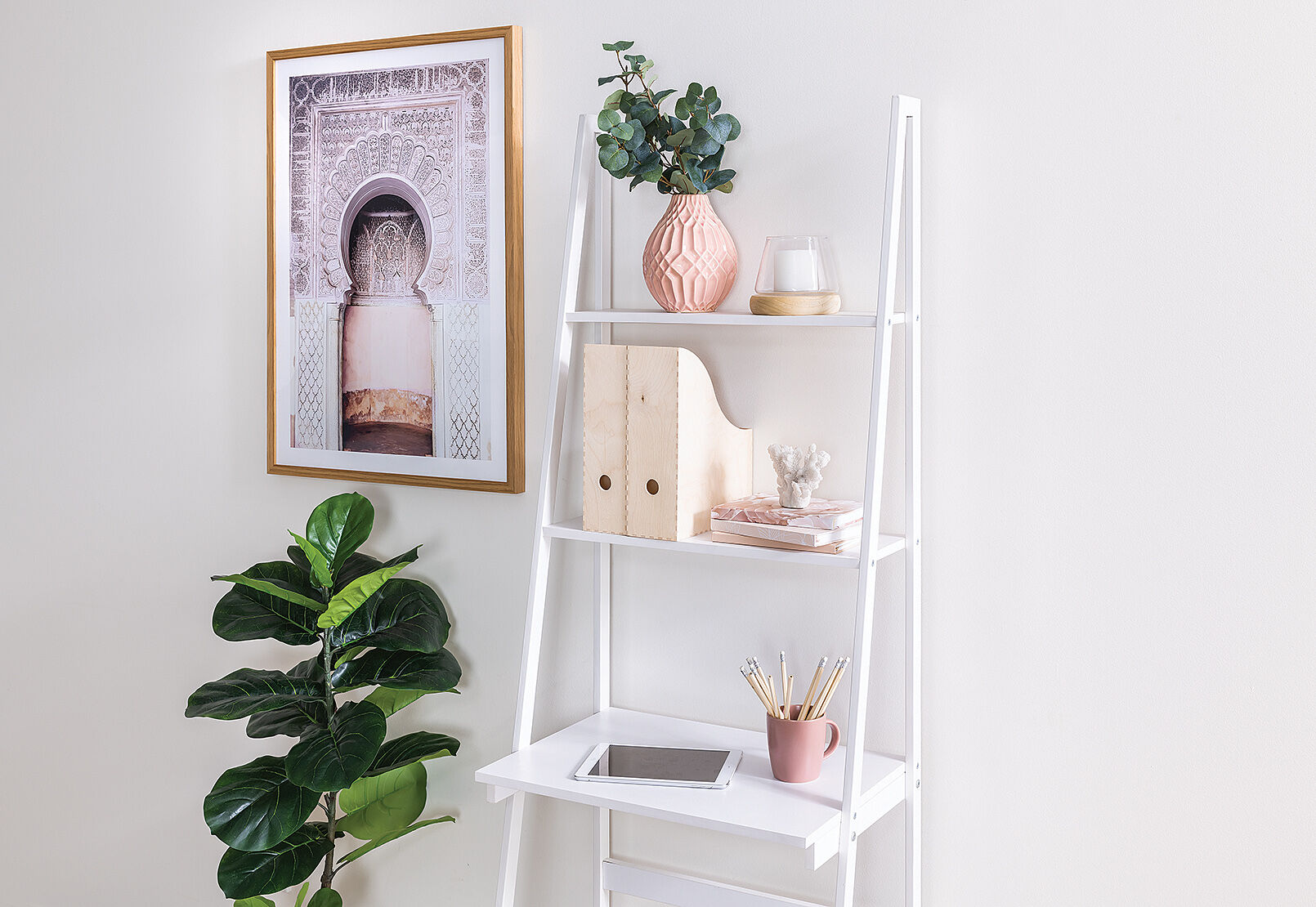Ladder Shelf Desk / Wooden Leaning Desk In Oak Futon Company Find