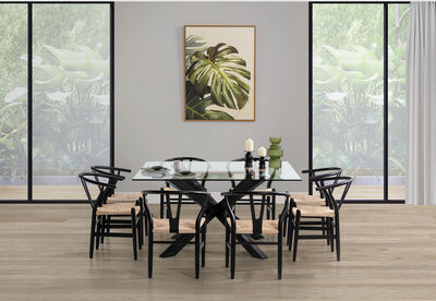PROMENADE - 9 Piece Dining Suite with Wishbone Replica MKII Dining Chairs