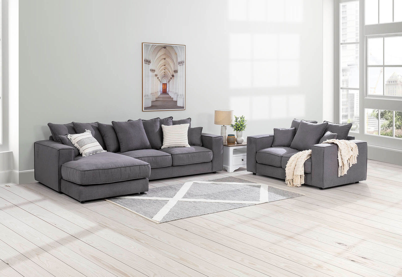 DARK GREY AIMEE Fabric 3 Seat LHF Chaise