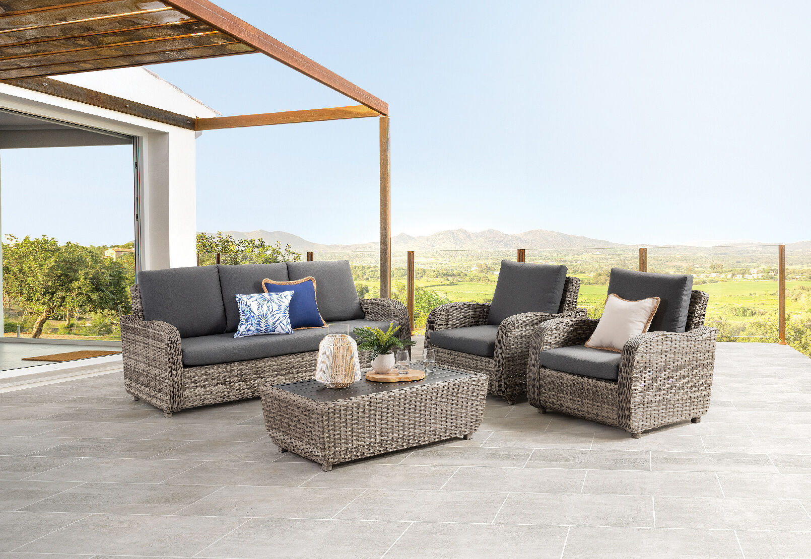 GREY IKAROS 4 Piece Outdoor Lounge Setting Amart Furniture