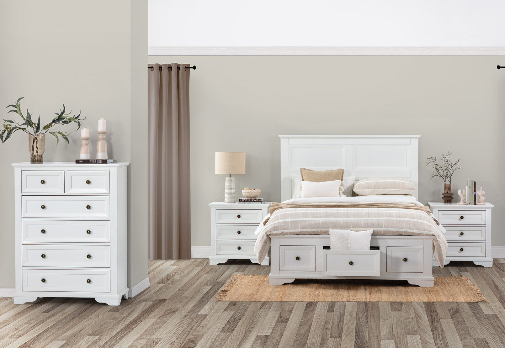 CHANELLE - 4 Piece Double Tall Chest Bedroom Suite CHANELLE