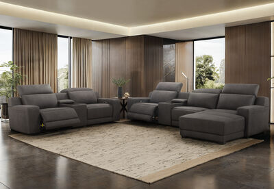 VANTRO FABRIC - 3 Seater RHF Chaise with Console and Inbuilt Electric Recliner