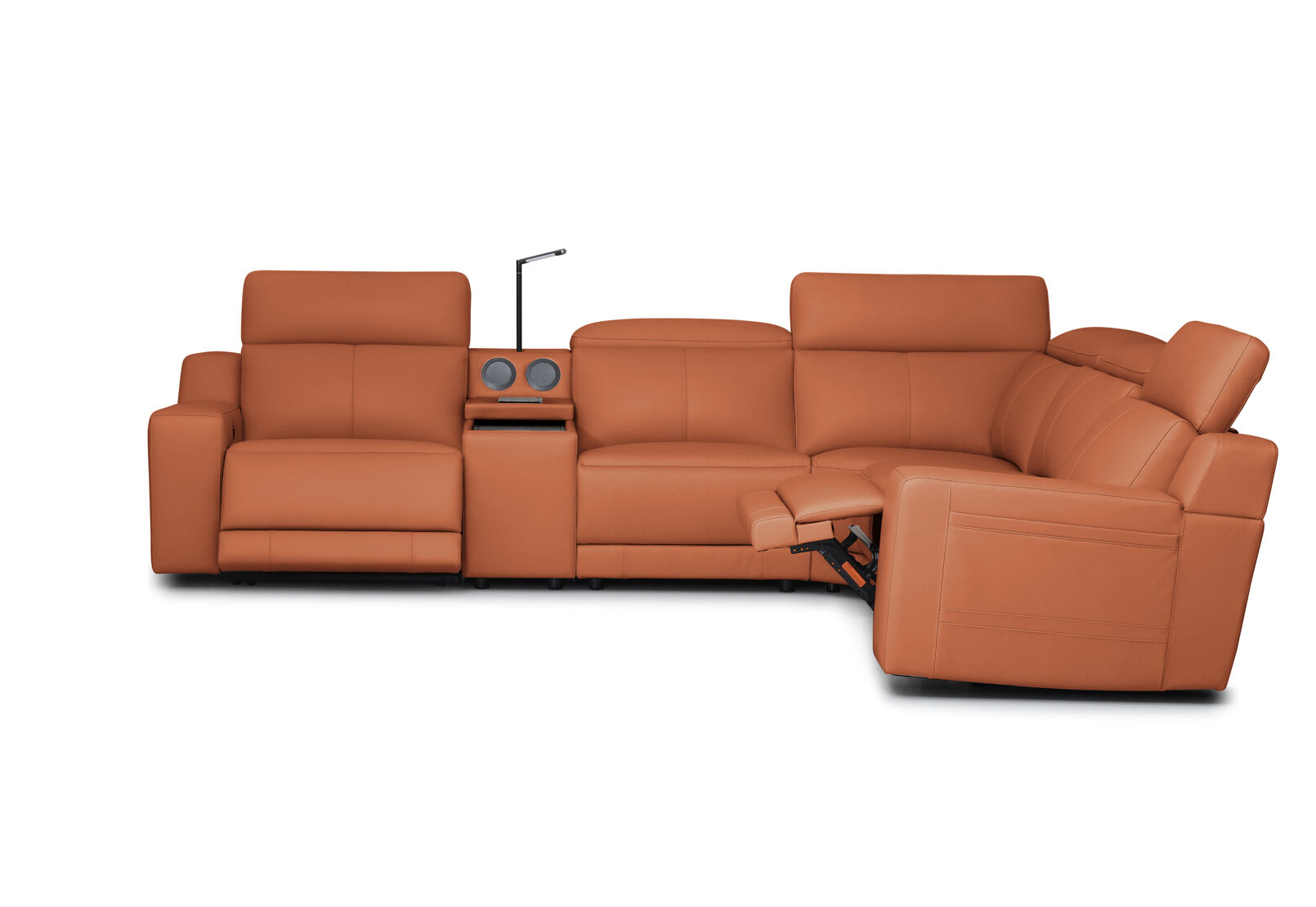 VANTRO LEATHER - Corner Lounge with 2 Inbuilt Electric Recliners and Speaker Console VANTRO LEATHER