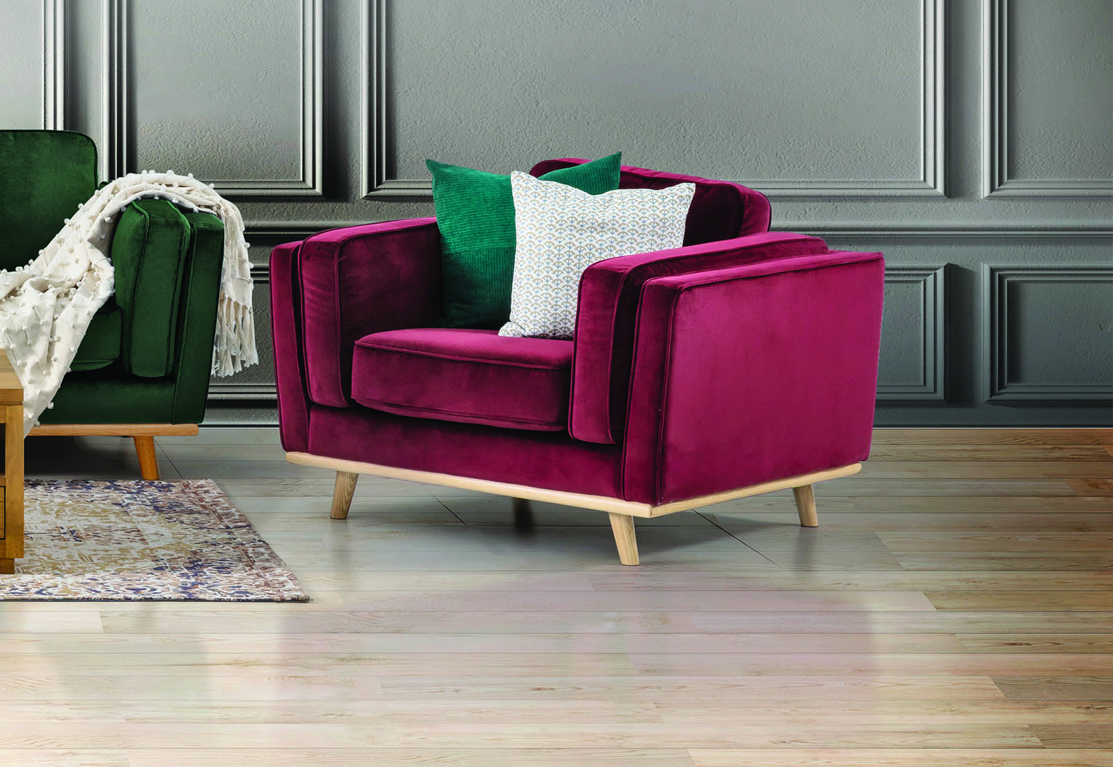 DEEP RED LORAS VELVET Fabric Accent Chair