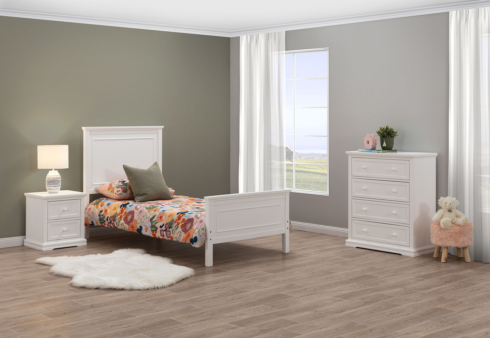 IZADORA - 3 Piece Single Tall Chest Bedroom Suite. IZADORA