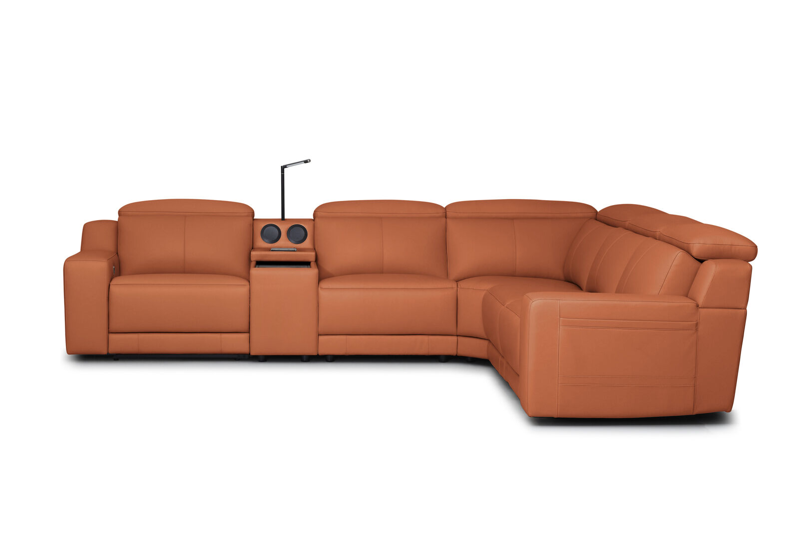 VANTRO LEATHER - Corner Lounge with 2 Inbuilt Electric Recliners and Speaker Console VANTRO LEATHER