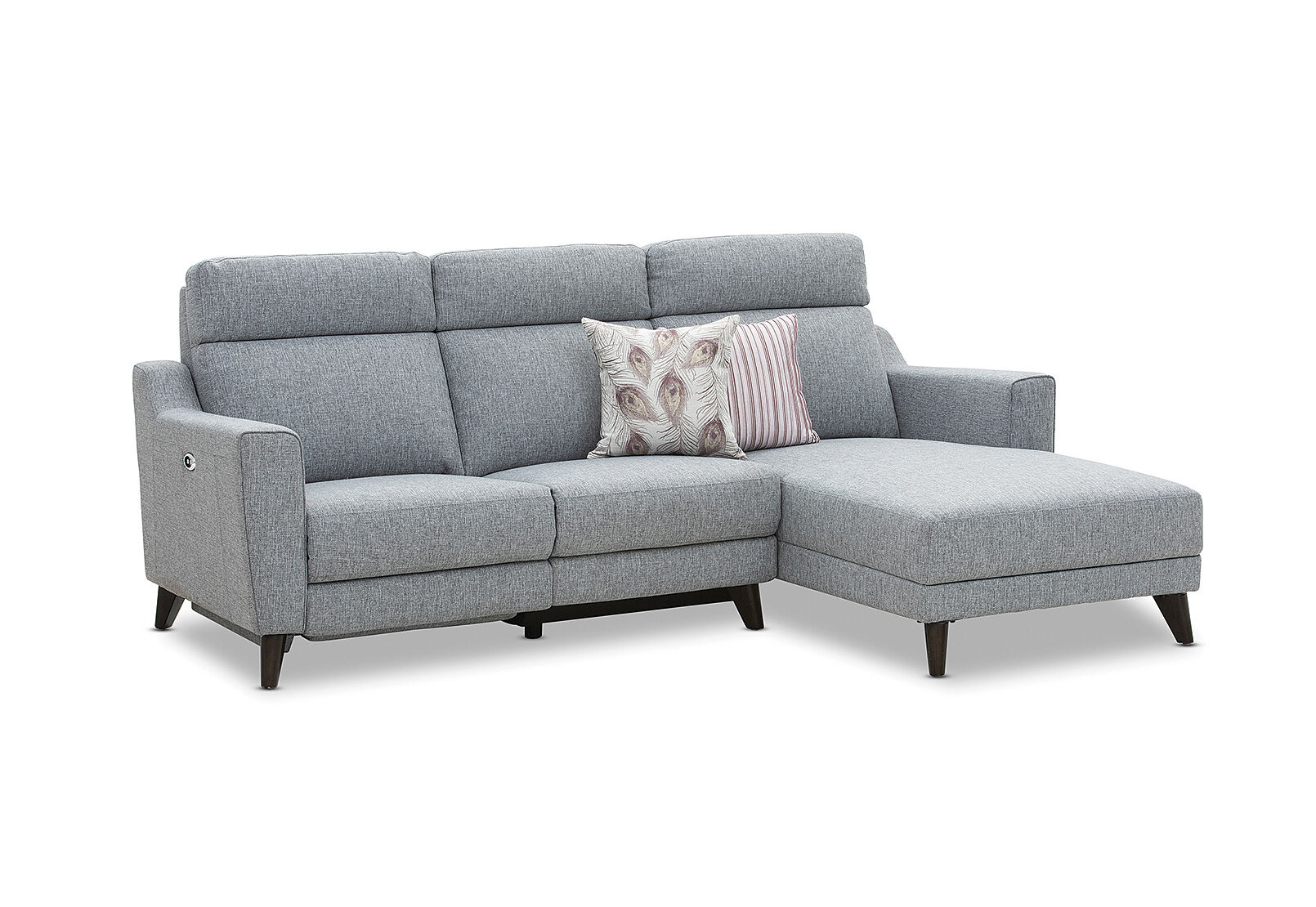 DELUCA - Fabric 3.5 Seater RHF Chaise with Inbuilt Electric Recliner DELUCA