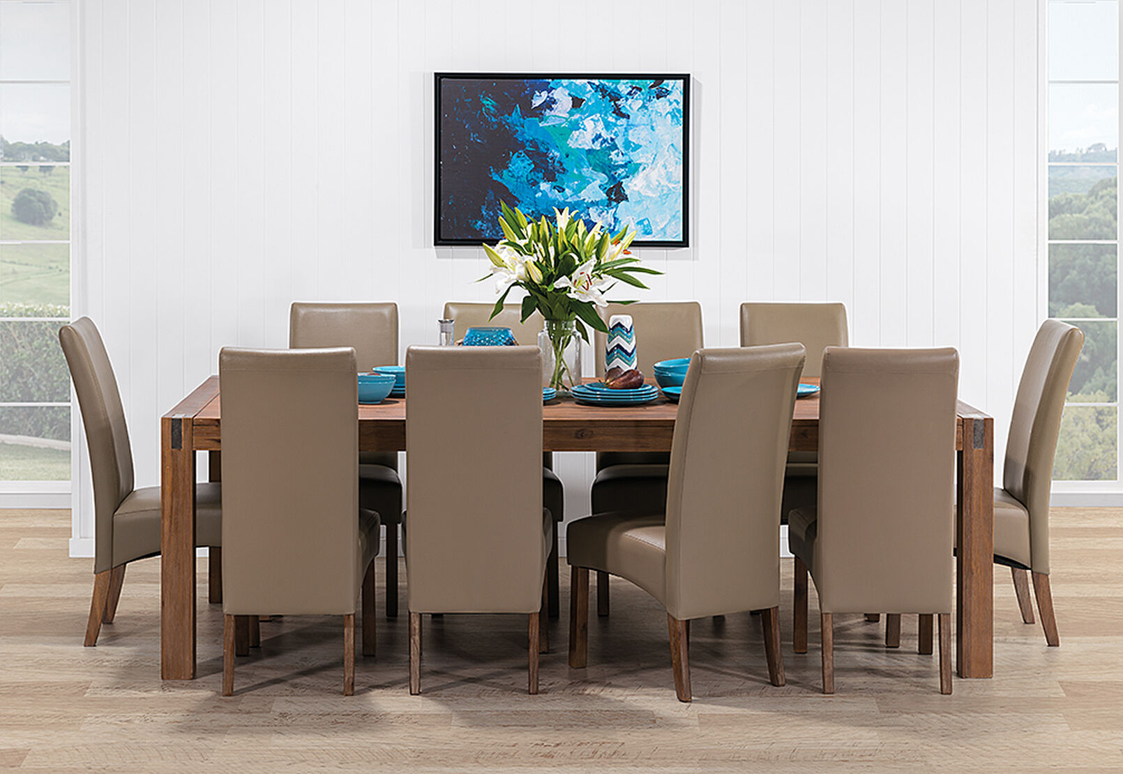 LATTE SILVERWOOD 11 Piece Dining Room Suite Amart Furniture