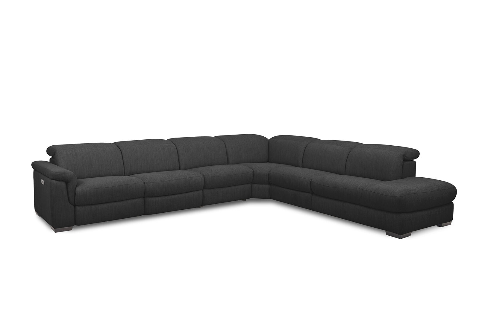 CHARCOAL LUCIANO Fabric Corner Lounge with 3 Inbuilt Electric Recliners and RightHand Facing