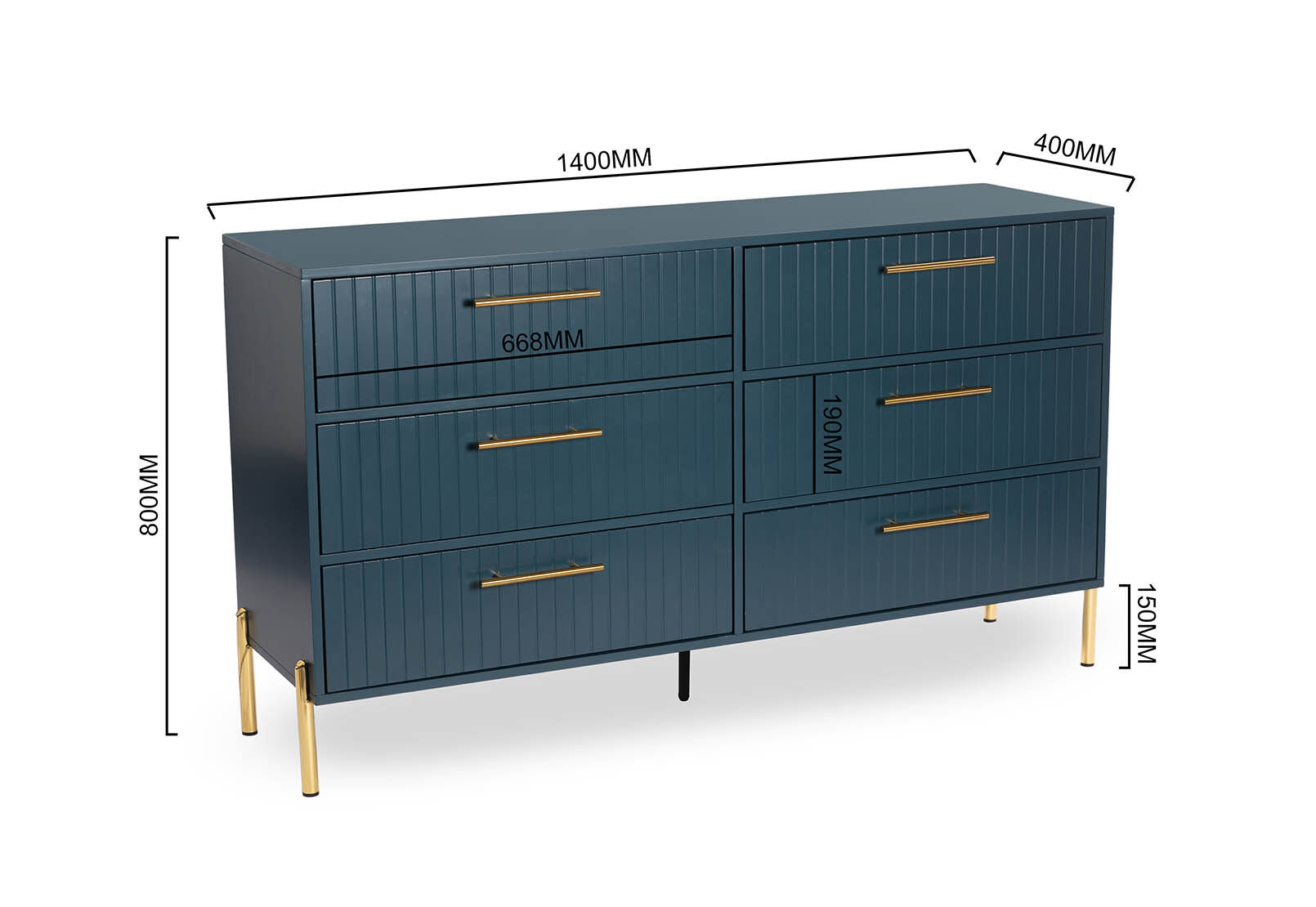 DELGADO - Teal 6 Drawer Dresser DELGADO