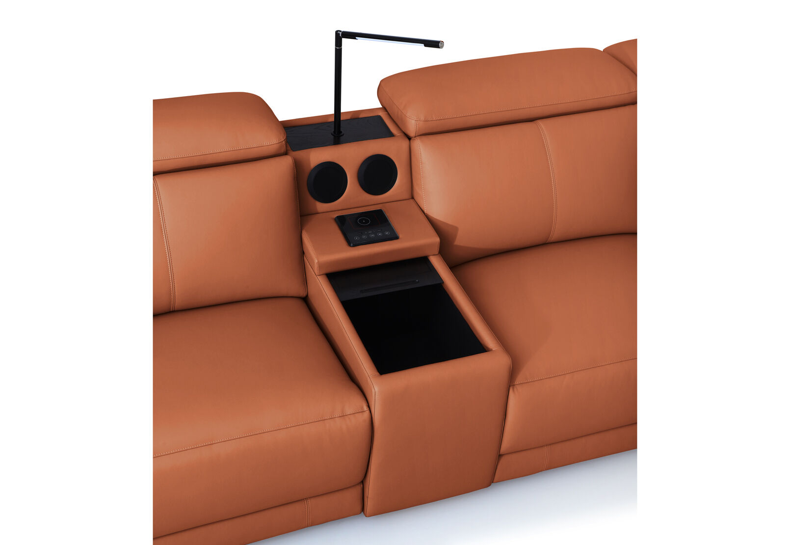 VANTRO LEATHER - 3 Seater RHF Chaise with Speaker Console and Inbuilt Electric Recliner VANTRO LEATHER