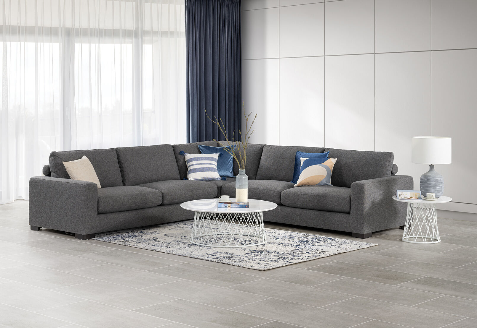 DARK GREY ORSON Fabric Corner Lounge