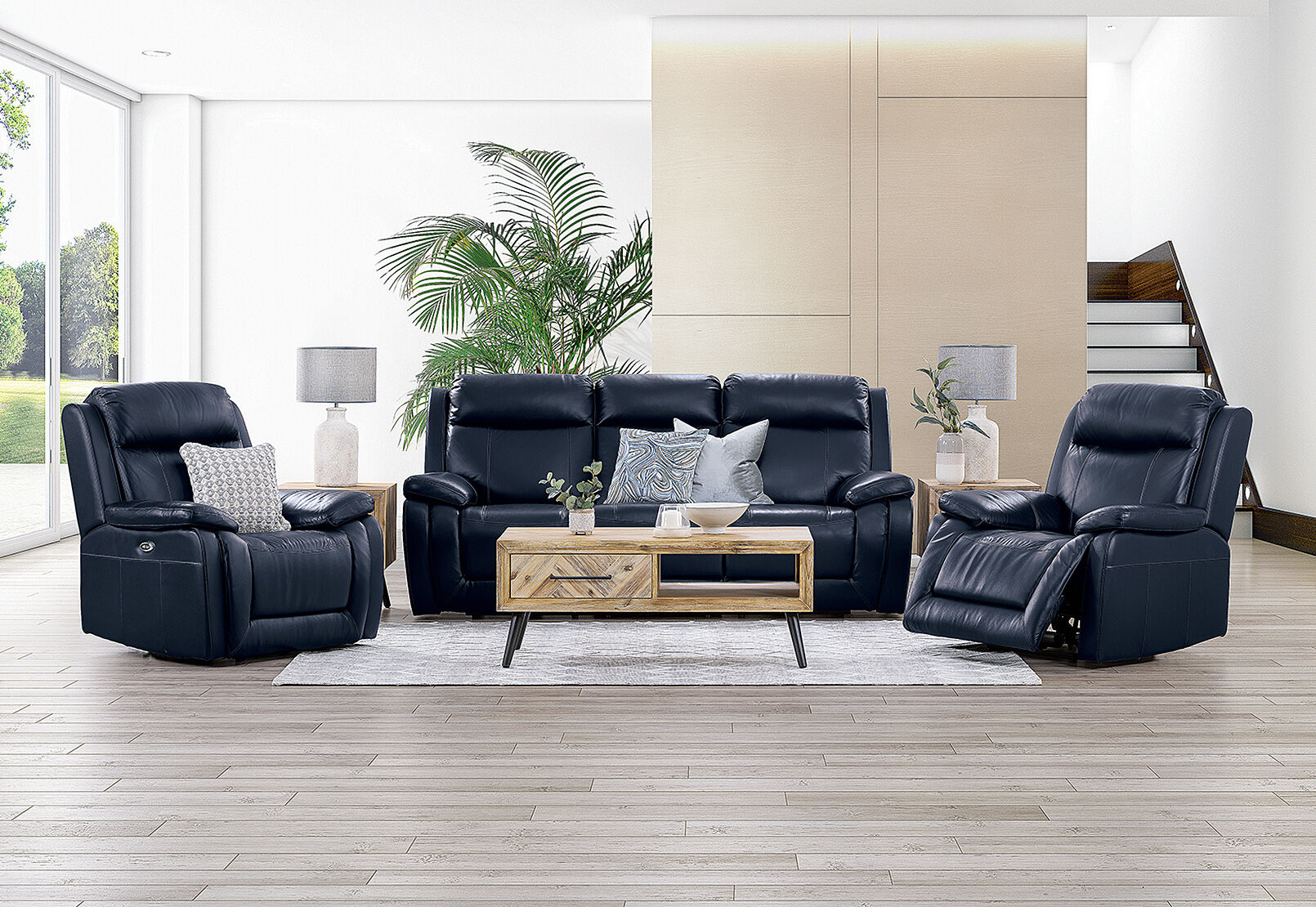 BLUE SAN MARCO Leather Recliner Suite