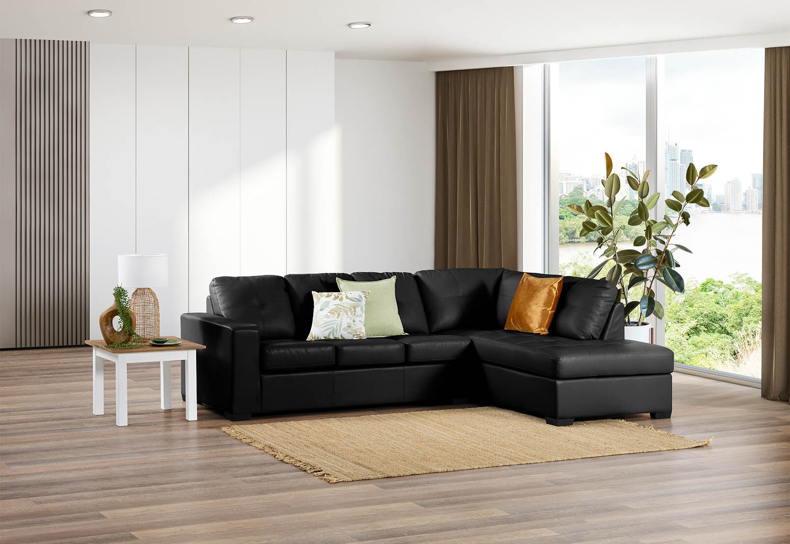 Sofa Bed Amart Furniture Lounge Suites BLACK DIAMOND Leather-Look