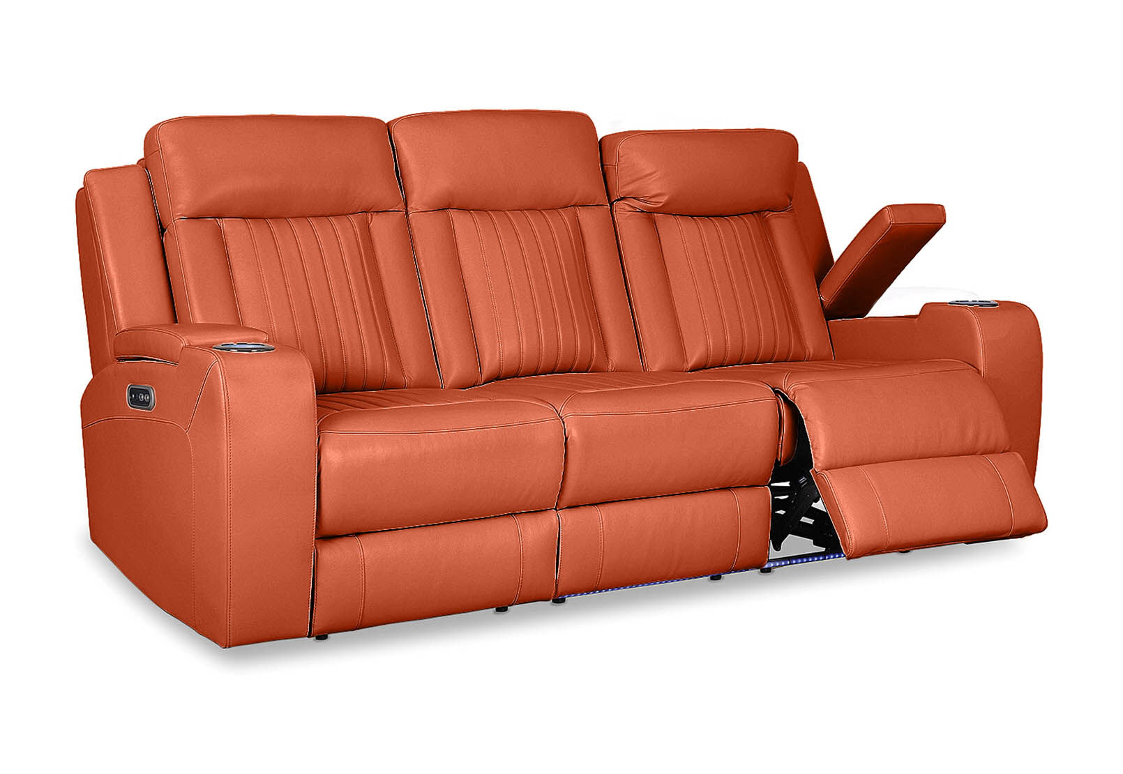 BURNT ORANGE JULIUS Leather 3 Seater with 2 Electric Recliners
