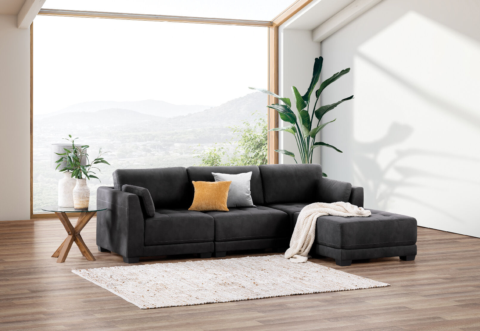 BLACK ELEANOR Fabric 4 Piece Lounge Setting