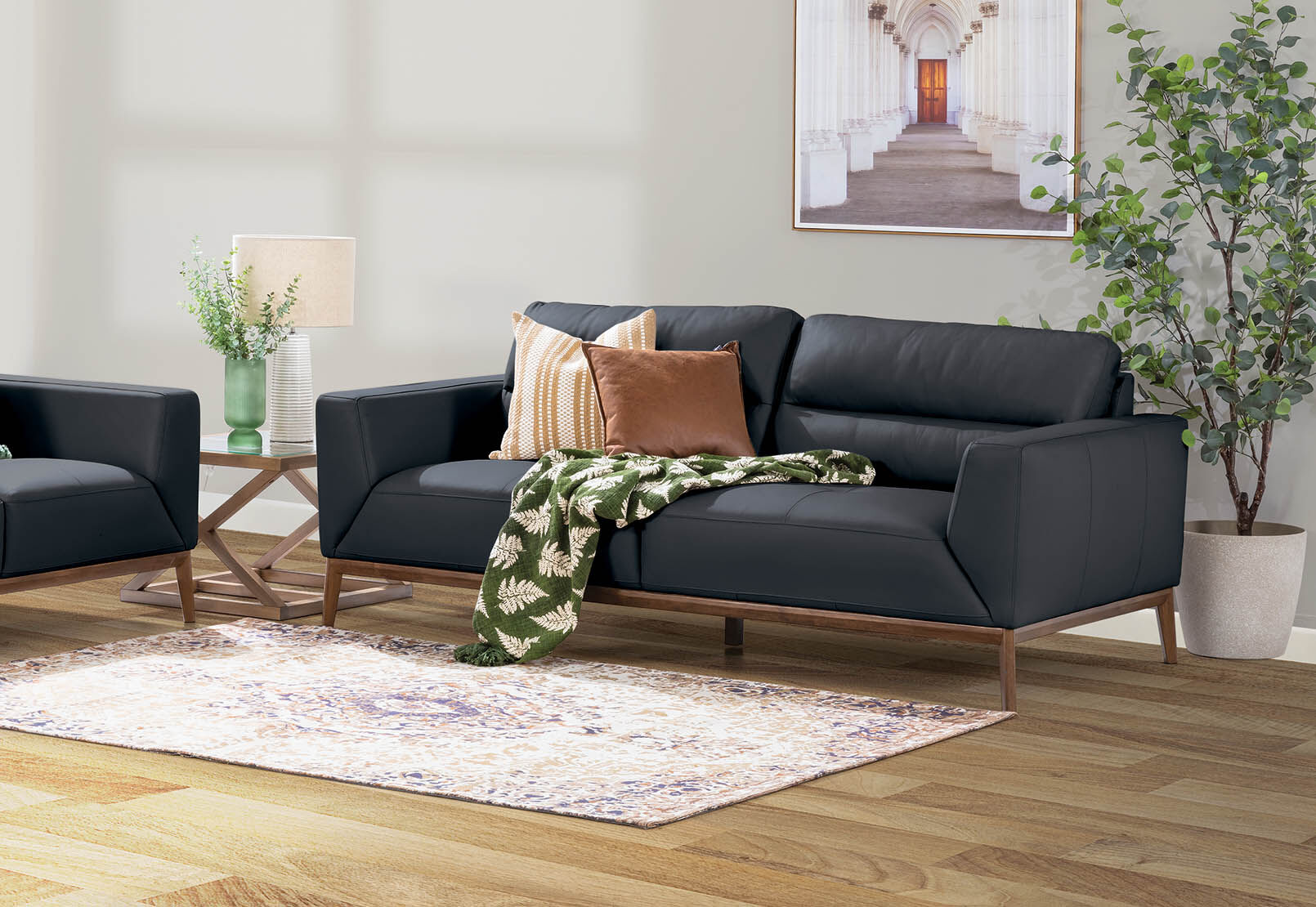 BLACK NIARA Leather 3 Seat Sofa
