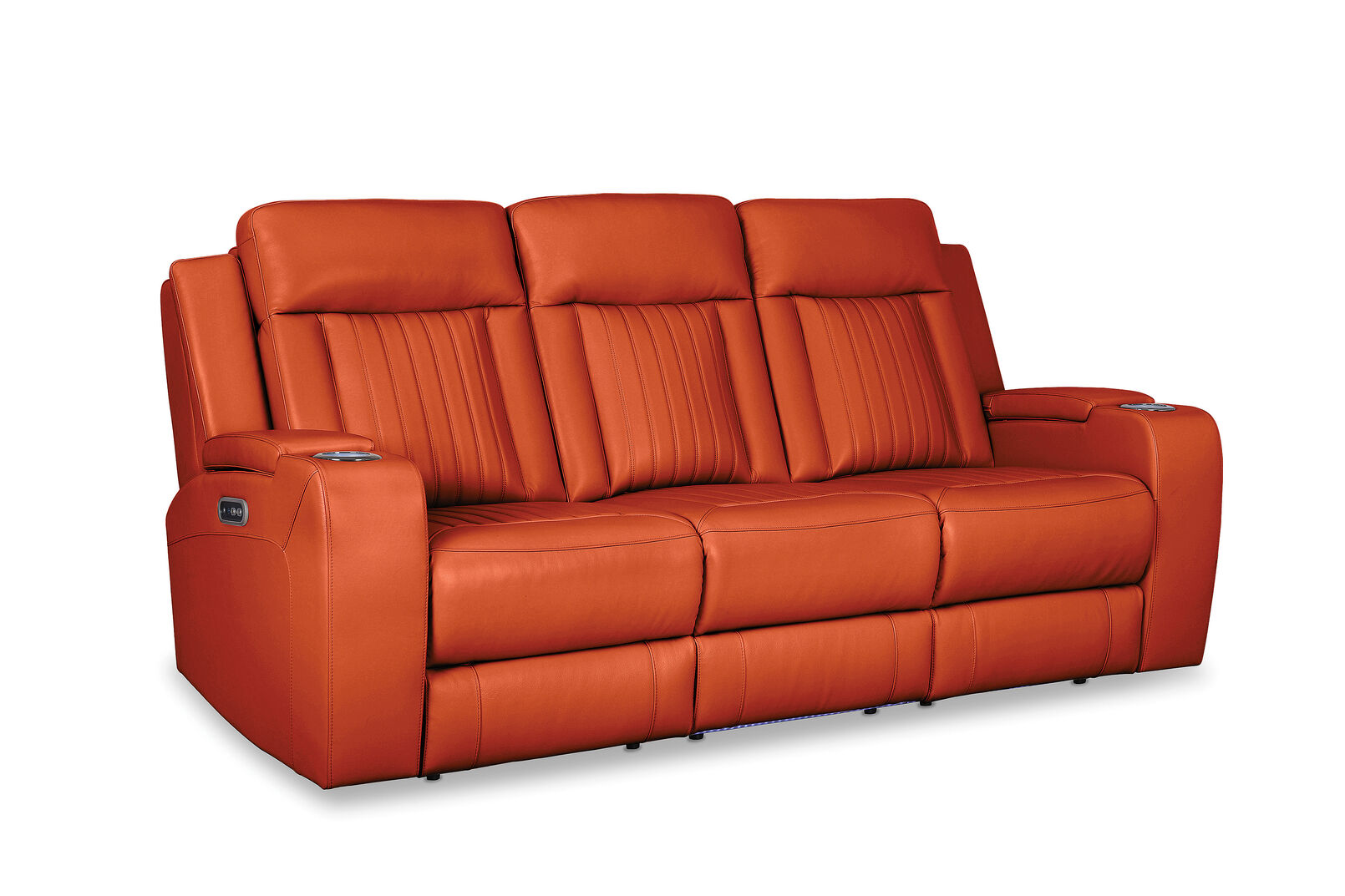 BURNT ORANGE JULIUS Leather 3 Seater with 2 Electric Recliners Amart