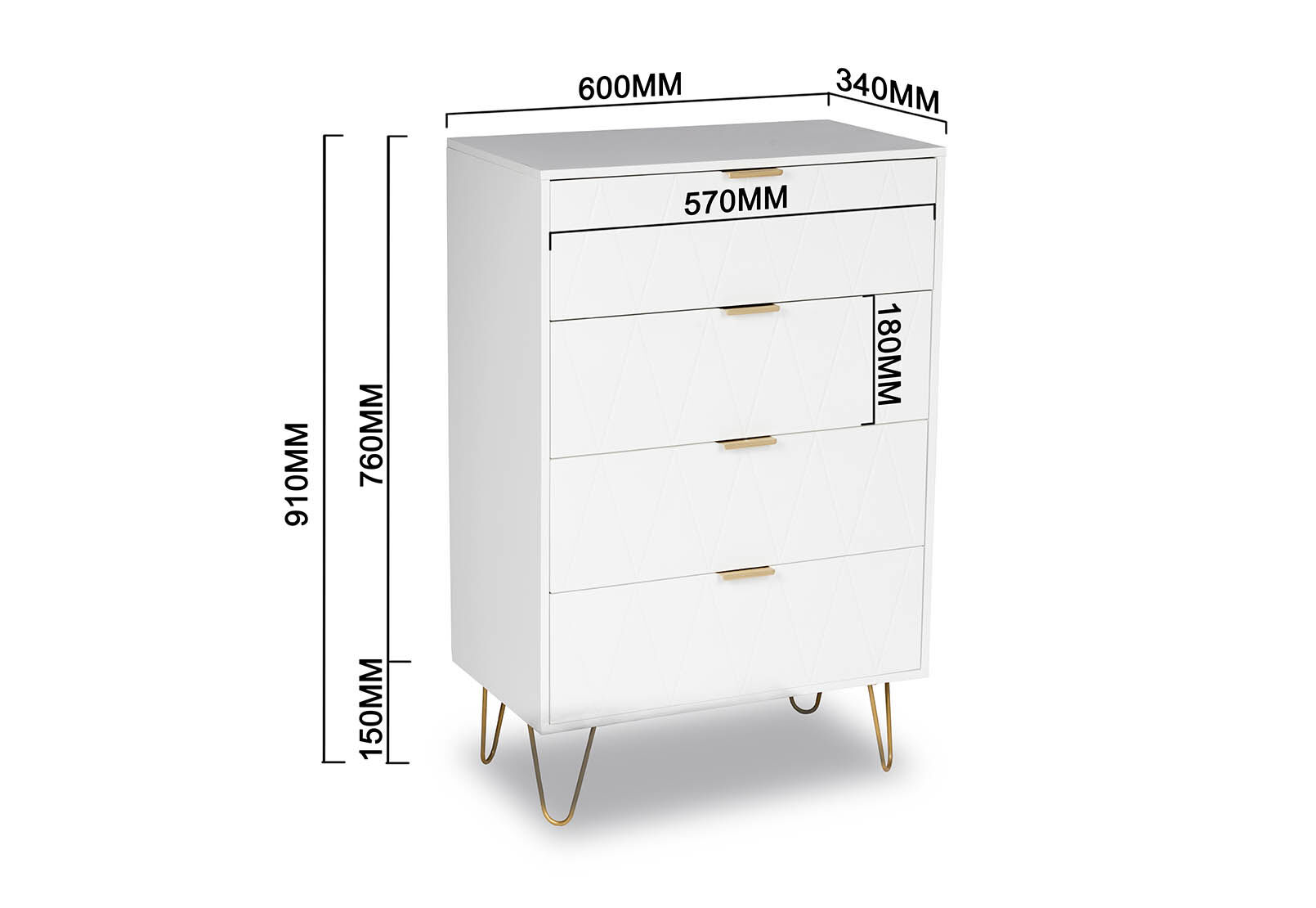 DORSEY - White 4 Drawer Tall Chest DORSEY