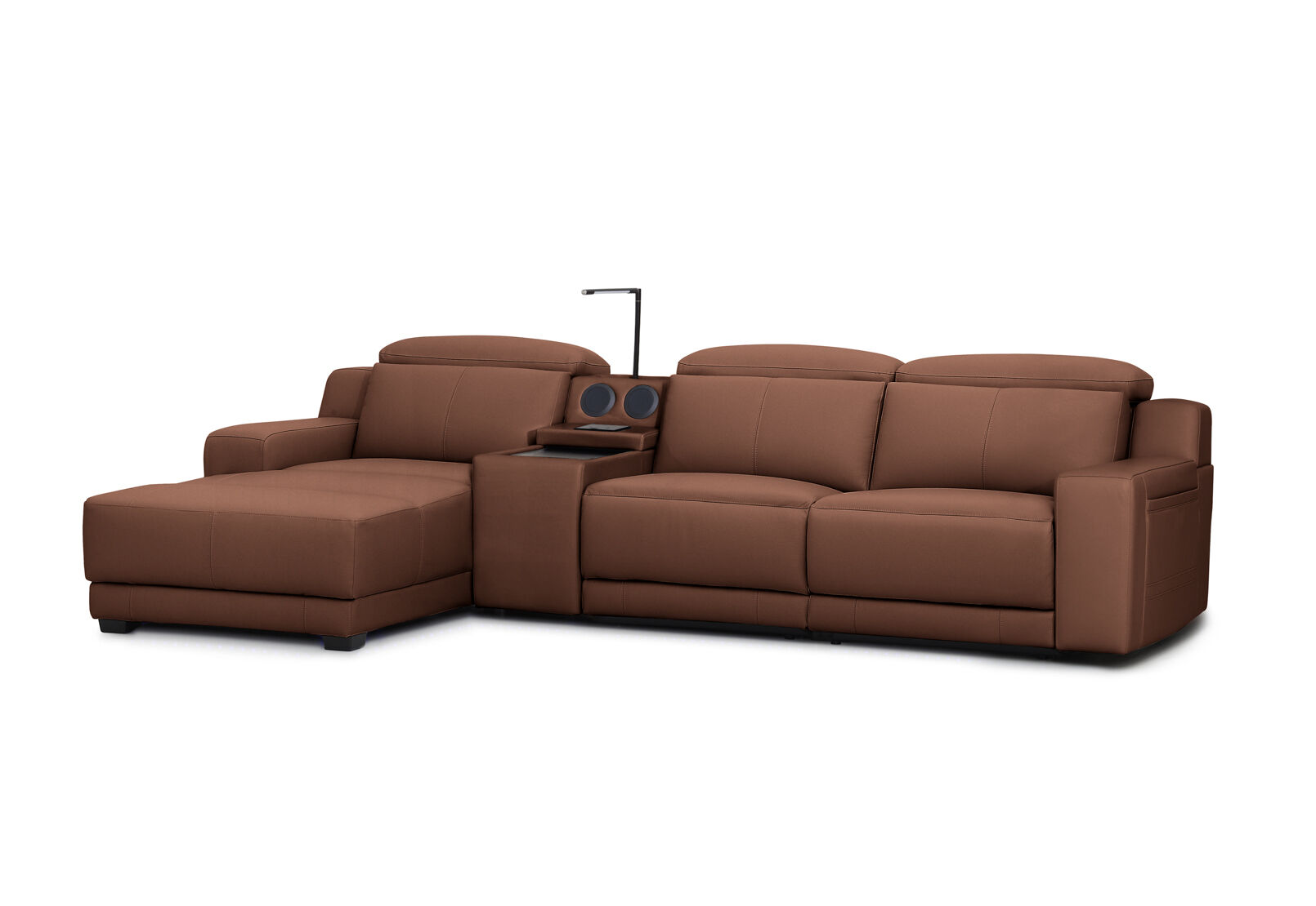 VANTRO LEATHER - 3 Seater LHF Chaise with Speaker Console and Inbuilt Electric Recliner VANTRO LEATHER