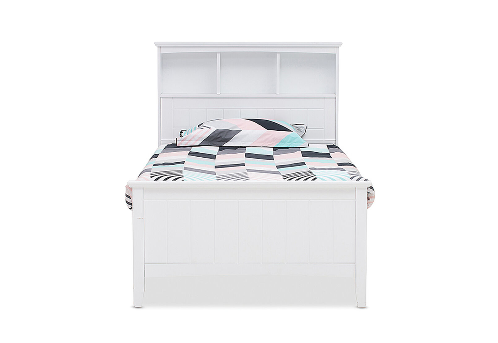 White Addison Jumbo Single Bed Amart, King Single Bed With Bookcase Headboard