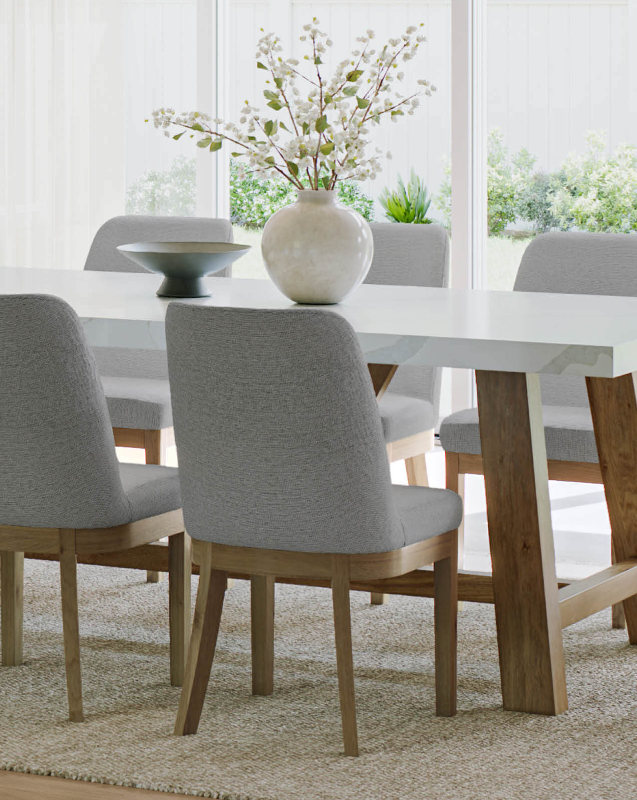 Matteo living room set featuring a solid timber entertainment unit and matching coffee table with stone top.
