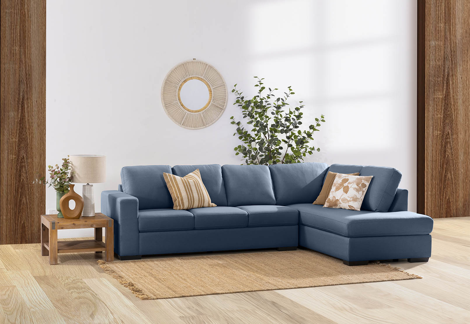 NAVY KIRBY Fabric 4 Seat Right Hand Facing Chaise