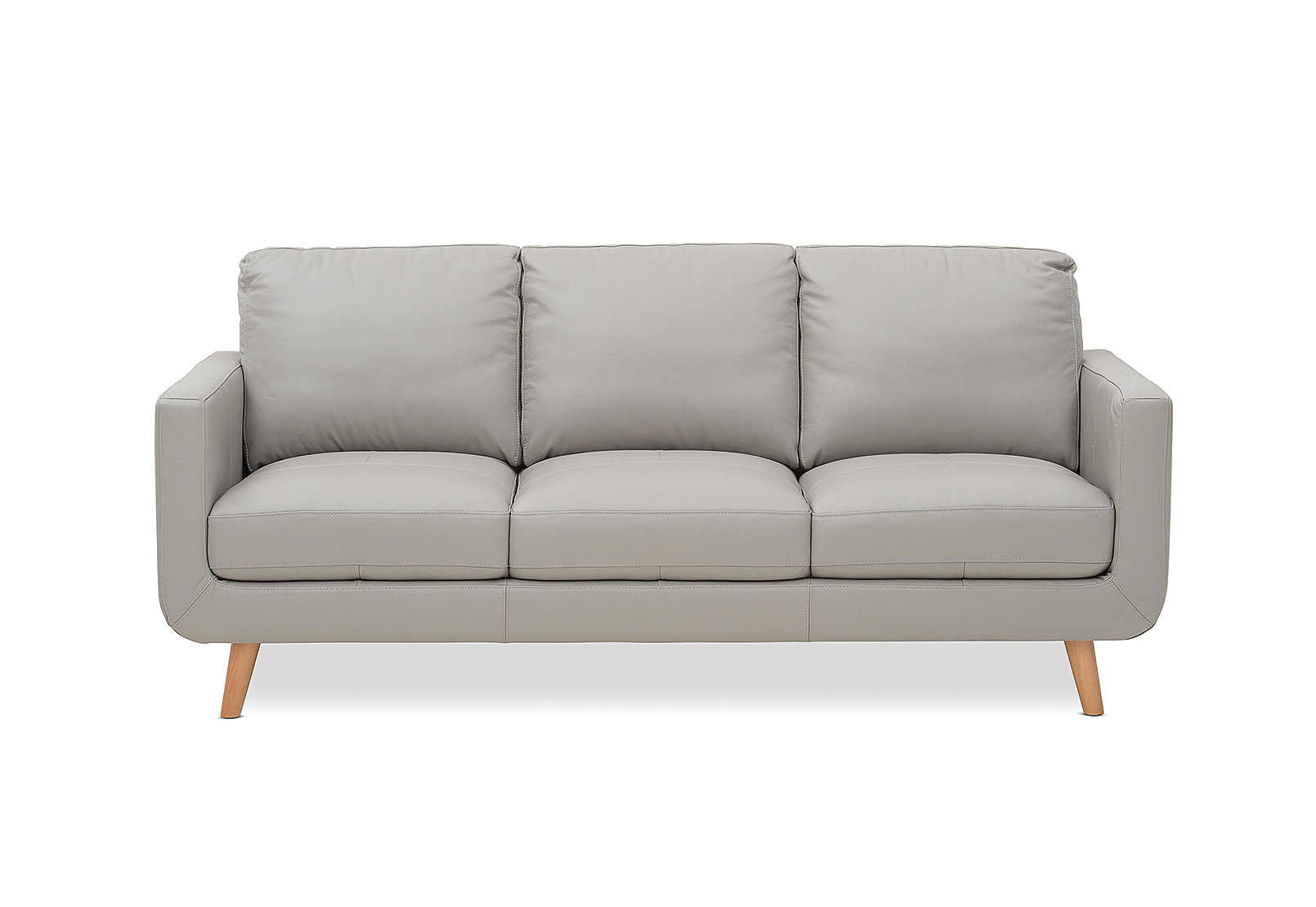 LIGHT GREY ELISHA Leather 3 Seater Sofa Amart Furniture