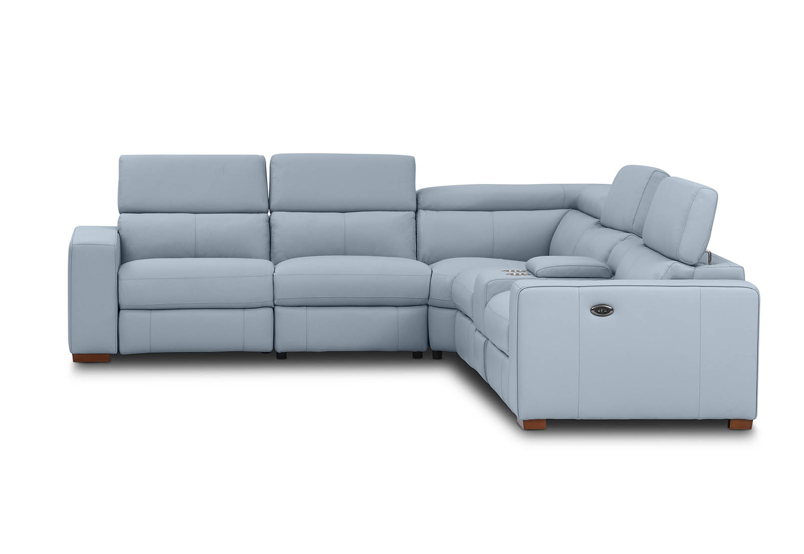 LIGHT BLUE CONNELLAN Leather Corner Suite with 2 Electric Recliners
