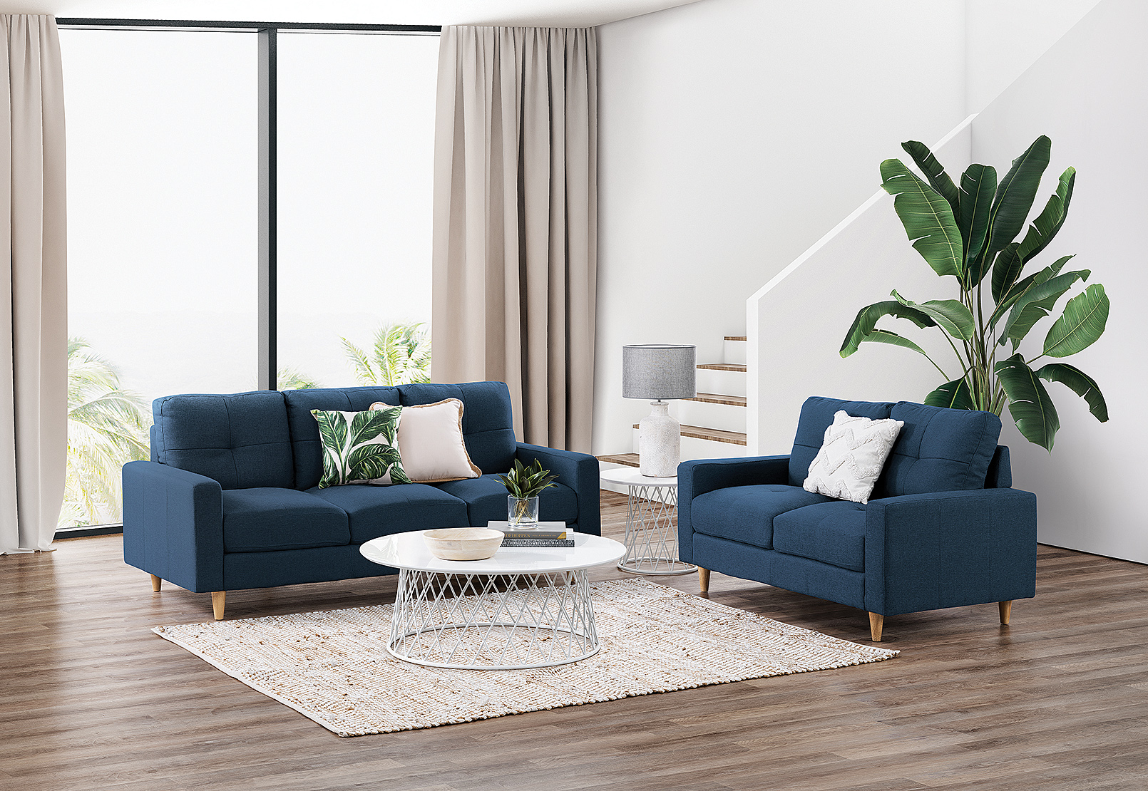 NAVY BLUE KELLER Fabric Sofa Pair | Amart Furniture