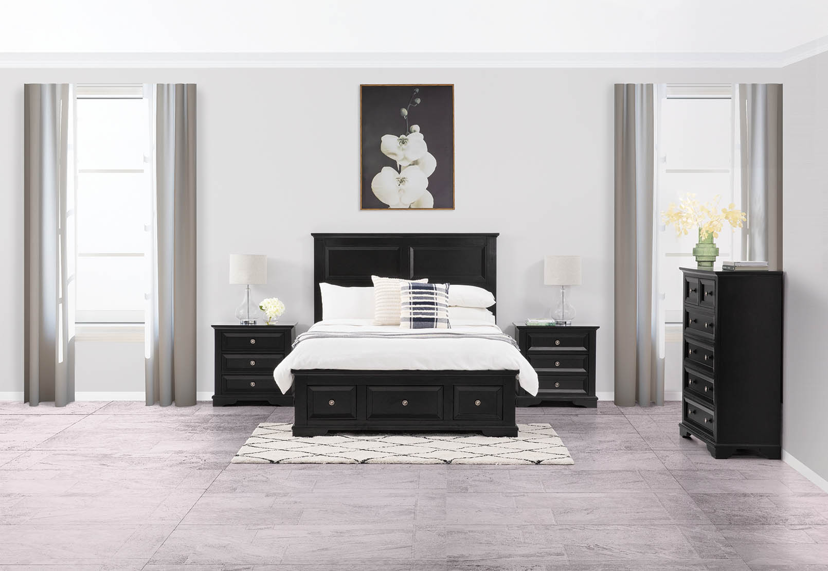 BLACK CHANELLE 4 Piece King Bedroom Suite
