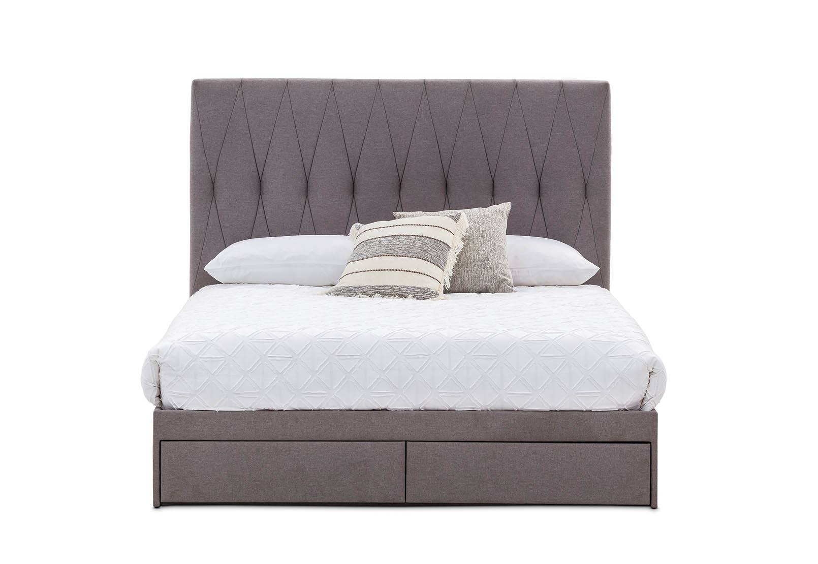 GREY BENNY Fabric 2 Drawer Queen Bed