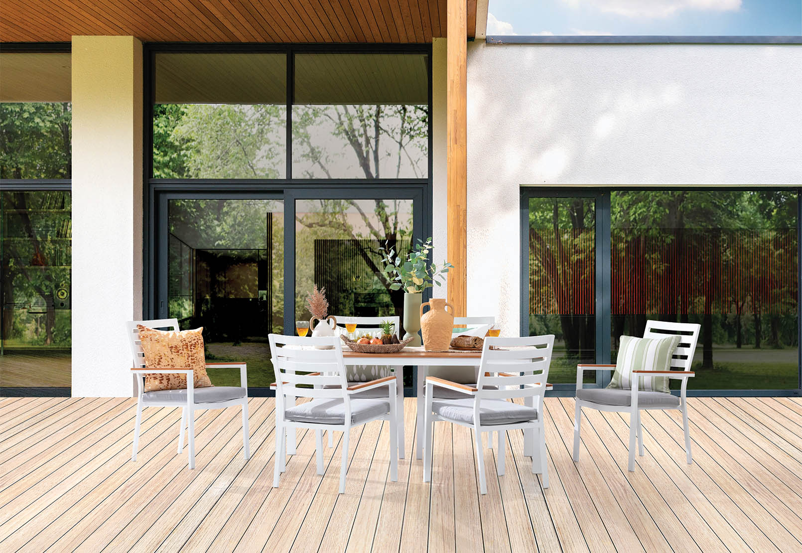 WHITE OAKLYN 7 Piece Outdoor Dining Setting Amart Furniture