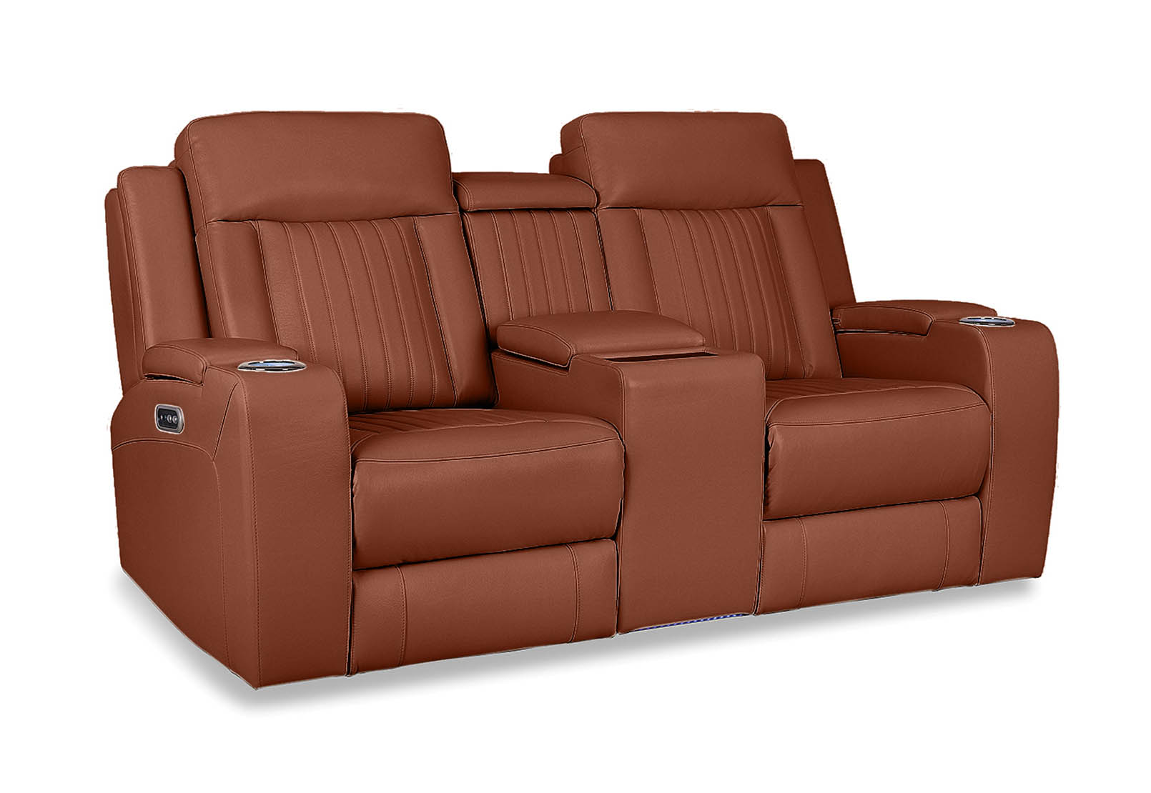 BROWN JULIUS Leather 2 Seater with 2 Electric Recliners